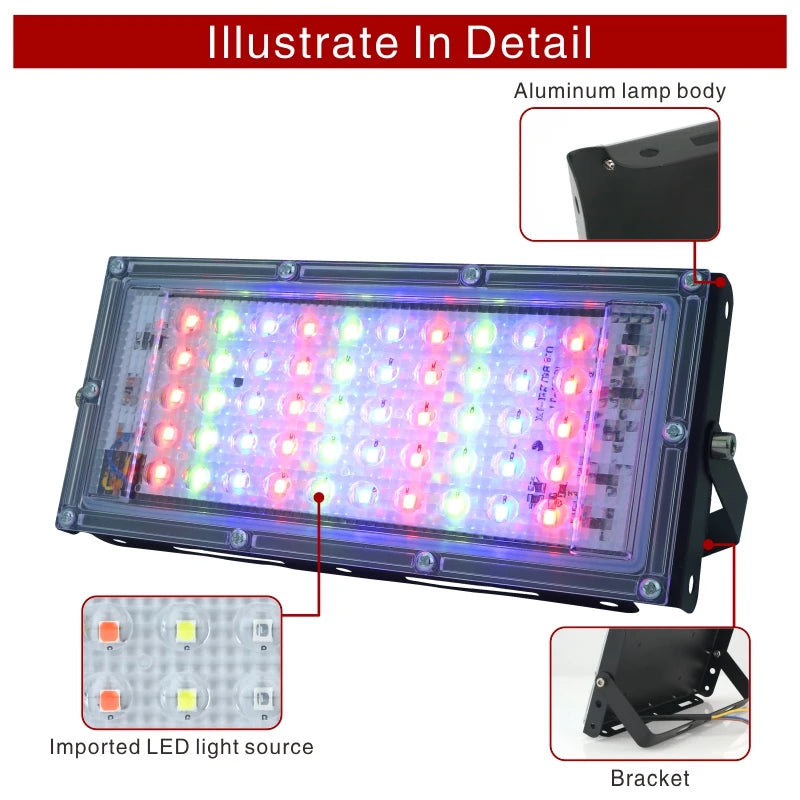Led Flood Light 50W 220V Outdoor Floodlight IP65 Waterproof LED Street Lamp Cold/Warm white Red Green Blue RGB Spotlight - GlowMart