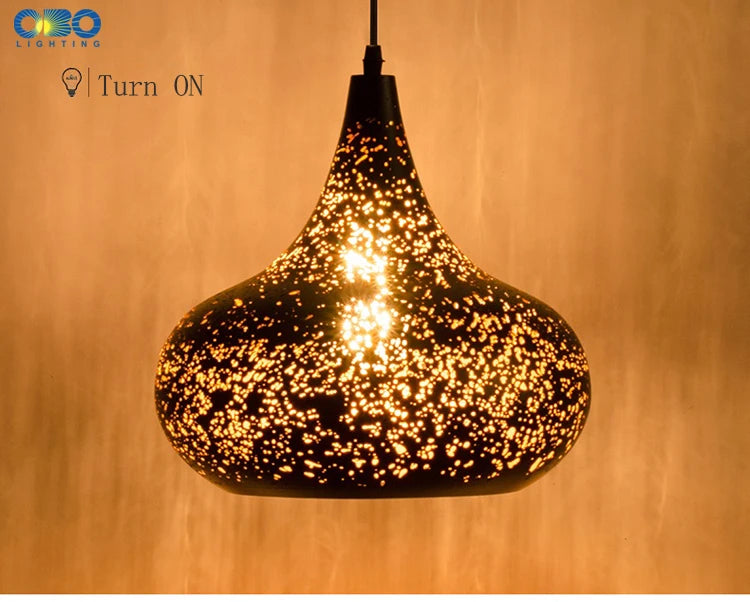 Vintage Pendant Lamp Black Iron Etching Lampshade Bar/Teahouse/Restaurant Indoor Lighting American Creative E27 Pendant Lights - GlowMart