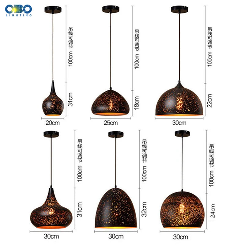 Vintage Pendant Lamp Black Iron Etching Lampshade Bar/Teahouse/Restaurant Indoor Lighting American Creative E27 Pendant Lights - GlowMart