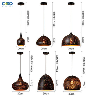 Vintage Pendant Lamp Black Iron Etching Lampshade Bar/Teahouse/Restaurant Indoor Lighting American Creative E27 Pendant Lights - GlowMart