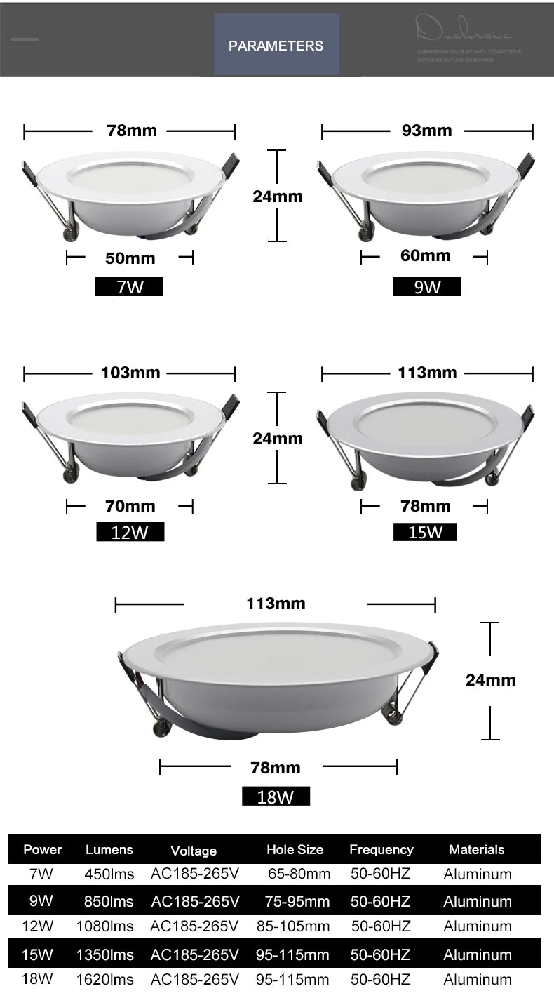10Pcs/lot LED Downlight AC 220V 7W 9W 12W 15W 18W Round Recessed Light Waterproof Spot Lamp Down Light Kitchen LED Spot Light - GlowMart