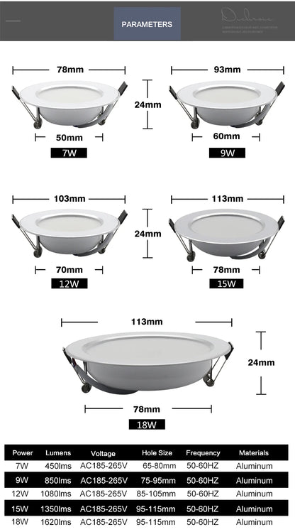 10Pcs/lot LED Downlight AC 220V 7W 9W 12W 15W 18W Round Recessed Light Waterproof Spot Lamp Down Light Kitchen LED Spot Light - GlowMart