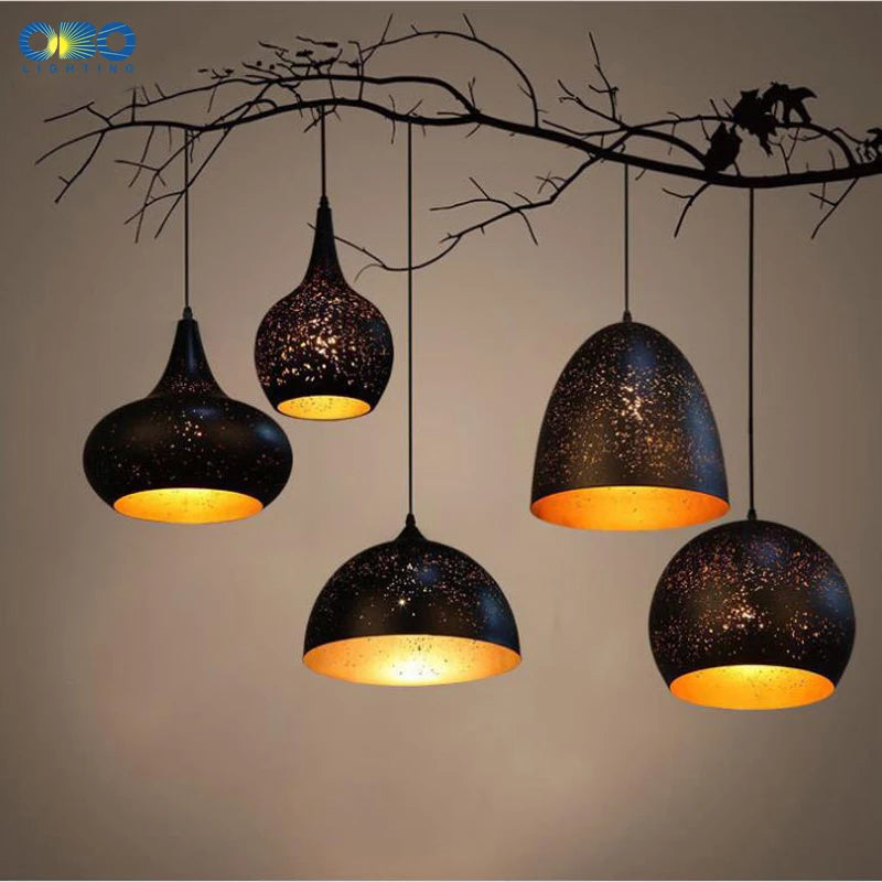 Vintage Pendant Lamp Black Iron Etching Lampshade Bar/Teahouse/Restaurant Indoor Lighting American Creative E27 Pendant Lights - GlowMart