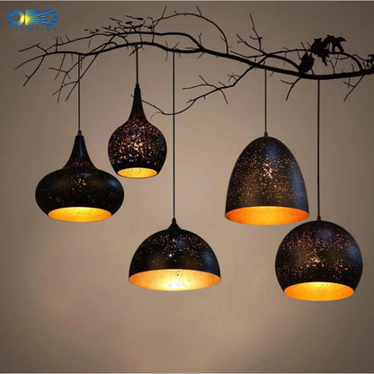 Vintage Pendant Lamp Black Iron Etching Lampshade Bar/Teahouse/Restaurant Indoor Lighting American Creative E27 Pendant Lights - GlowMart