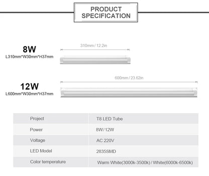 T5 T8 fluorescent lamp LED lamp 30cm 60cm 6w 10W cold white light 110V 220V LED lamp integration, kitchen lighting - GlowMart
