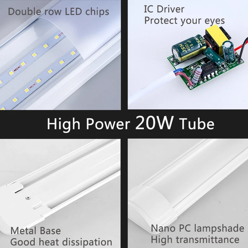 Led Lights Tube Home Lighting Kitchen Bedroom Garage Fixture t5/t8 Ceiling Linear Lamp Strip 220V Closet Cabinets 90/120cm Tube - GlowMart