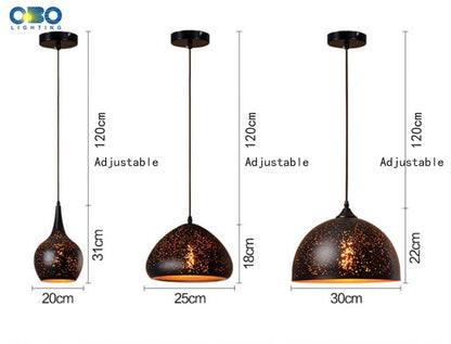 Vintage Pendant Lamp Black Iron Etching Lampshade Bar/Teahouse/Restaurant Indoor Lighting American Creative E27 Pendant Lights - GlowMart