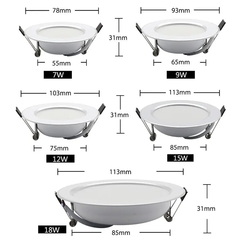 Waterproof Ceiling LED Downlight AC220V-240V Led Spot Light 18W 15W 12W 9W 7W Recess Lamp Round LED Recessed Downlight - GlowMart