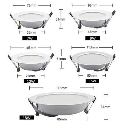 Waterproof Ceiling LED Downlight AC220V-240V Led Spot Light 18W 15W 12W 9W 7W Recess Lamp Round LED Recessed Downlight - GlowMart