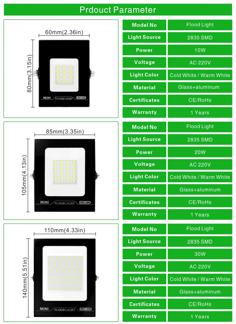 Led Flood Light 10W 20W 30W 50W 100W 150W Reflector Led IP67 Waterproof Floodlight Outdoor Spotlight Lighting Street Garden Lamp - GlowMart