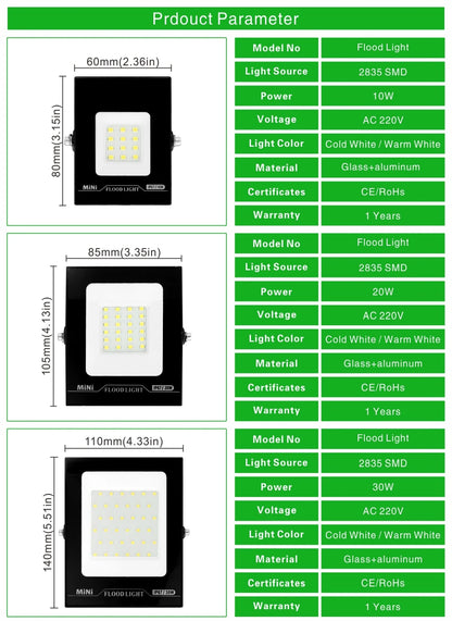 Led Flood Light 10W 20W 30W 50W 100W 150W Reflector Led IP67 Waterproof Floodlight Outdoor Spotlight Lighting Street Garden Lamp - GlowMart