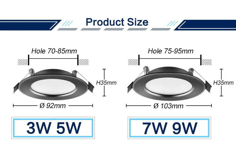 LED Downlight 220V Black Waterproof Ceiling Lamp 3w 5w 7w 9w12w15w 18W Aluminum Recessed Downlights Round Led Panel Light Indoor - GlowMart