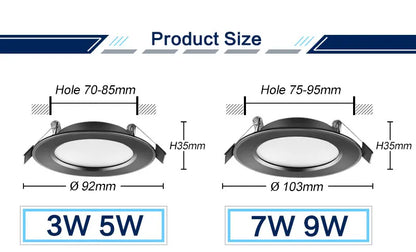 LED Downlight 220V Black Waterproof Ceiling Lamp 3w 5w 7w 9w12w15w 18W Aluminum Recessed Downlights Round Led Panel Light Indoor - GlowMart