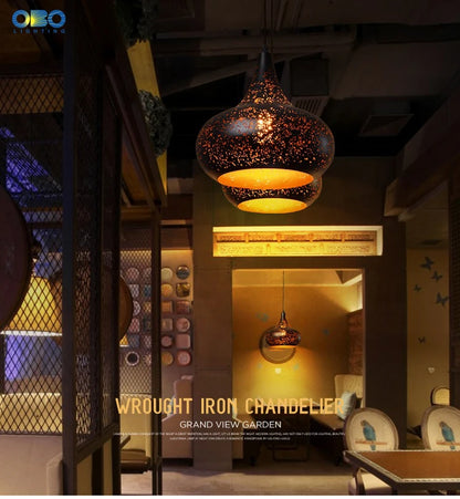 Vintage Pendant Lamp Black Iron Etching Lampshade Bar/Teahouse/Restaurant Indoor Lighting American Creative E27 Pendant Lights - GlowMart