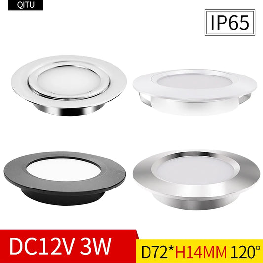 LED 12V downlight IP65 waterproof Camping car bathroom ceiling ultra-thin 24V cabinet light embedded 3W Showcase mini spotlight - GlowMart