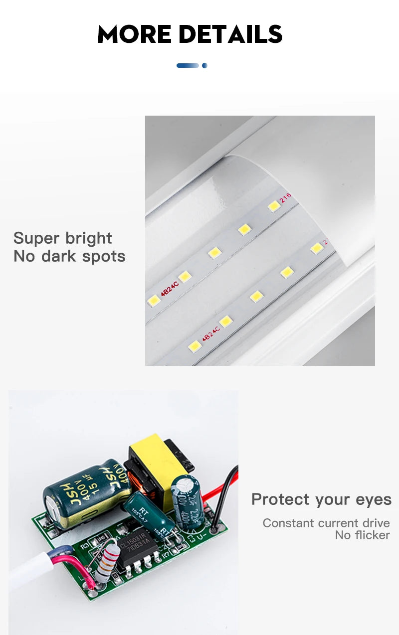 Led Lights Tube Home Lighting Kitchen Bedroom Garage Fixture t5/t8 Ceiling Linear Lamp Strip 220V Closet Cabinets 90/120cm Tube - GlowMart