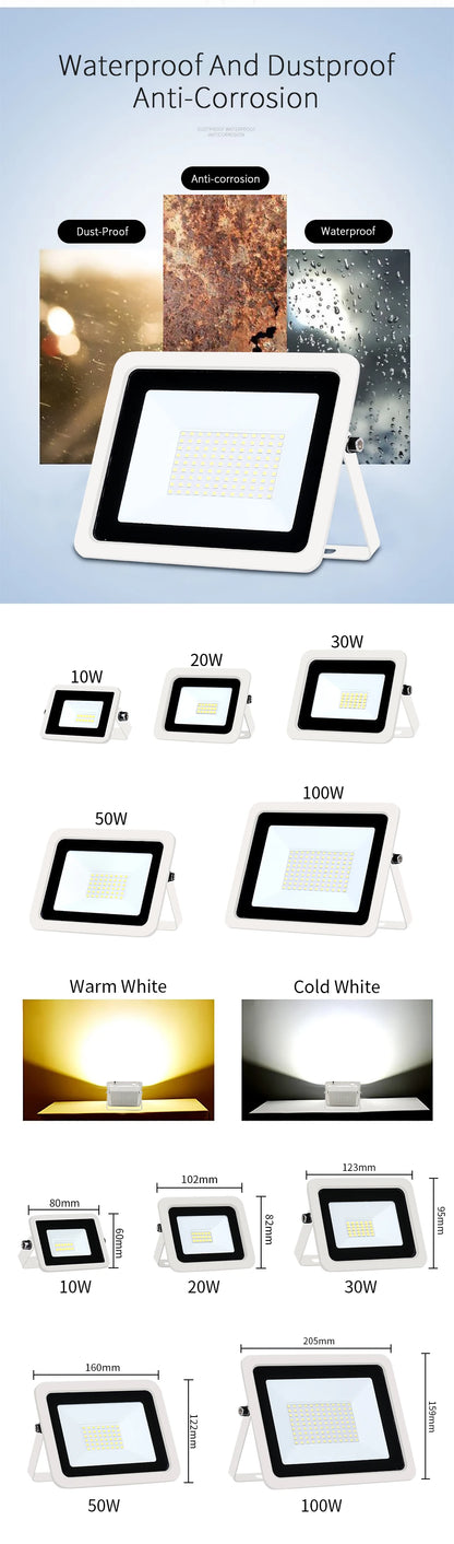 Led Flood Light 10W 20W 30W 50W 100W Floodlight Outdoor Wall Reflector Garden Square Spotlight IP68 Waterproof Outdoor Lighting - GlowMart