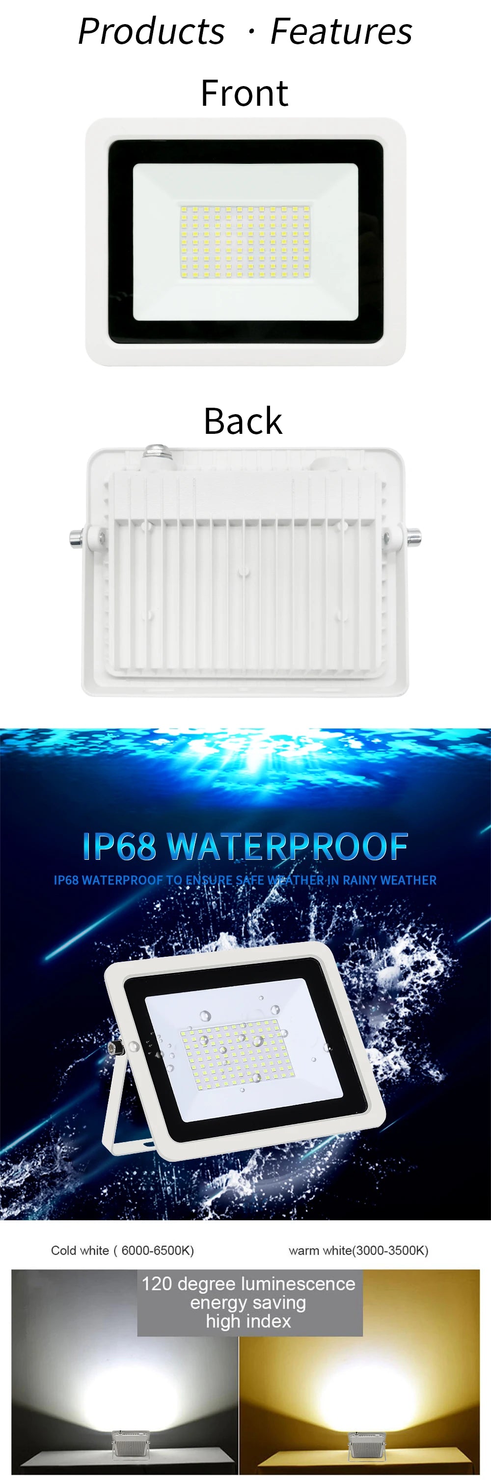 LED Flood Light 10W 20W 30W 50W 100W AC220V IP68 Waterproof Projector Lighting Outdoor Spotlight Reflector Wall Lamp Street Lamp - GlowMart