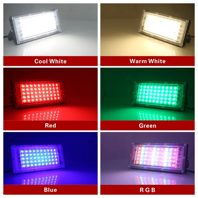 Led Flood Light 50W 220V Outdoor Floodlight IP65 Waterproof LED Street Lamp Cold/Warm white Red Green Blue RGB Spotlight - GlowMart