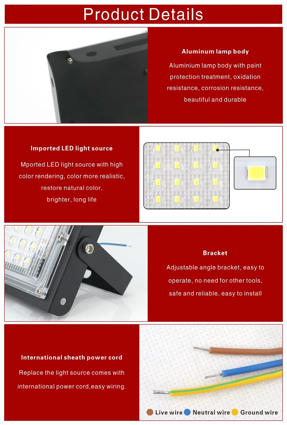 Led Flood Light 50W 220V Outdoor Floodlight IP65 Waterproof LED Street Lamp Cold/Warm white Red Green Blue RGB Spotlight - GlowMart
