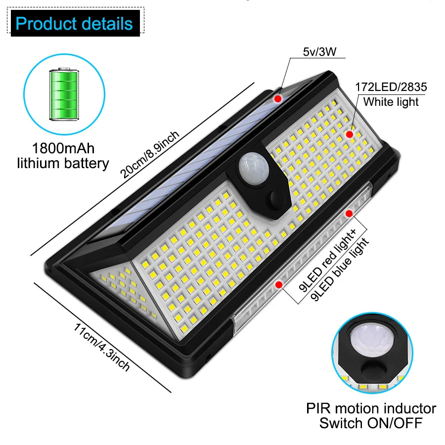 solar led light outdoor garden decoration 190led Lights With 4 working mode IP65 waterproof Solar Motion Sensor Wall Lamps - GlowMart
