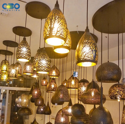 Vintage Pendant Lamp Black Iron Etching Lampshade Bar/Teahouse/Restaurant Indoor Lighting American Creative E27 Pendant Lights - GlowMart