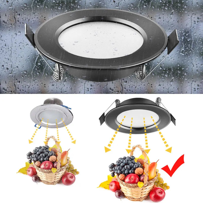 LED Downlight 220V Black Waterproof Ceiling Lamp 3w 5w 7w 9w12w15w 18W Aluminum Recessed Downlights Round Led Panel Light Indoor - GlowMart