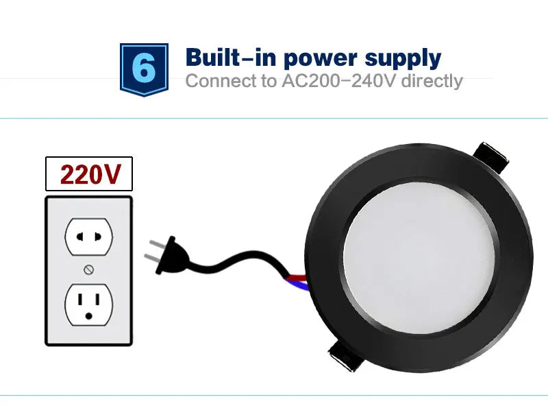 LED Downlight 220V Black Waterproof Ceiling Lamp 3w 5w 7w 9w12w15w 18W Aluminum Recessed Downlights Round Led Panel Light Indoor - GlowMart