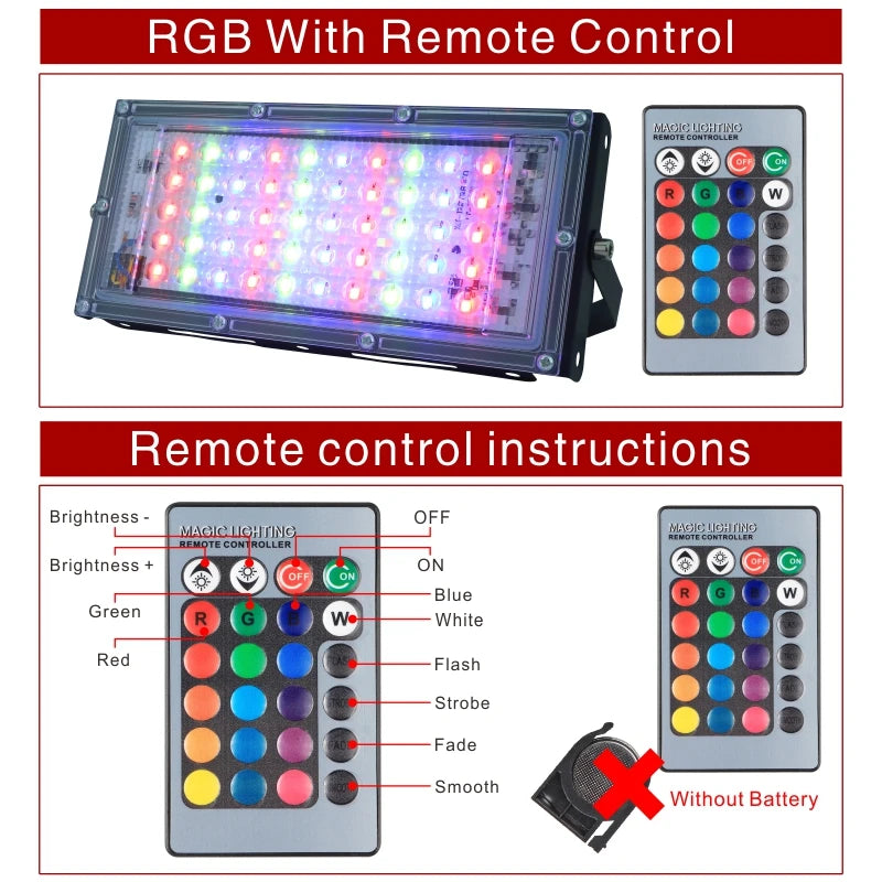 Led Flood Light 50W 220V Outdoor Floodlight IP65 Waterproof LED Street Lamp Cold/Warm white Red Green Blue RGB Spotlight - GlowMart
