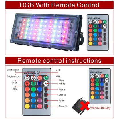 Led Flood Light 50W 220V Outdoor Floodlight IP65 Waterproof LED Street Lamp Cold/Warm white Red Green Blue RGB Spotlight - GlowMart