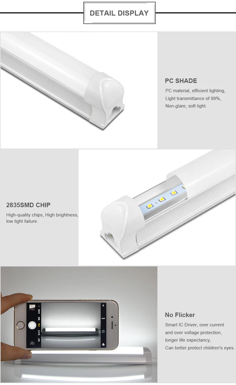 T5 T8 fluorescent lamp LED lamp 30cm 60cm 6w 10W cold white light 110V 220V LED lamp integration, kitchen lighting - GlowMart