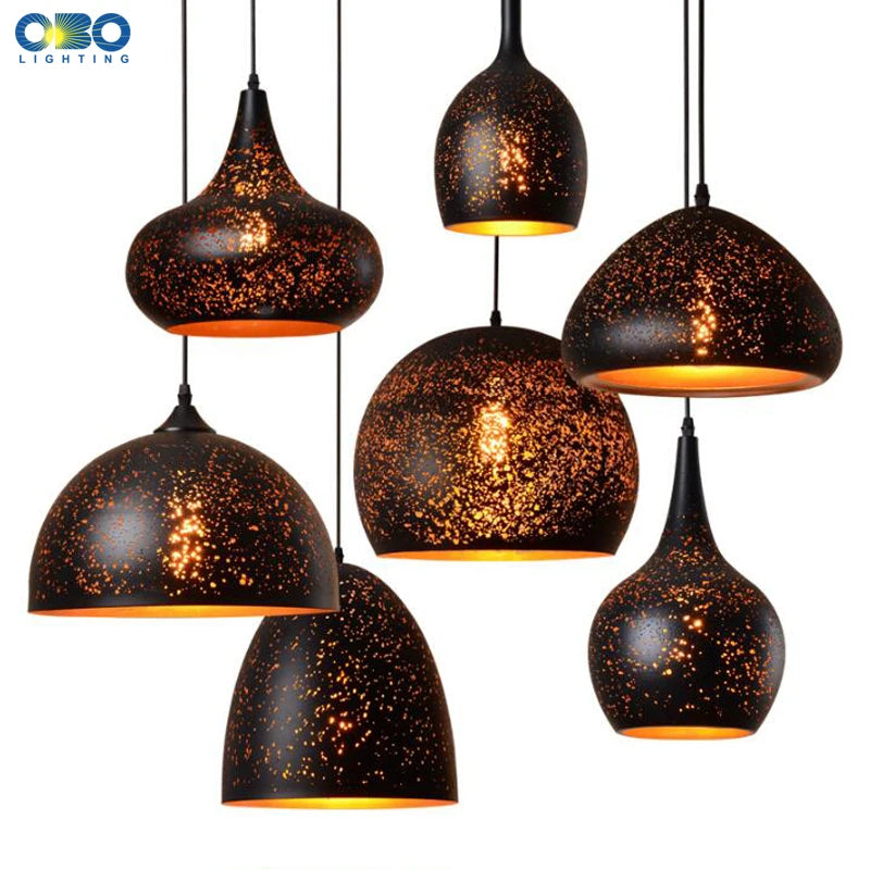 Vintage Pendant Lamp Black Iron Etching Lampshade Bar/Teahouse/Restaurant Indoor Lighting American Creative E27 Pendant Lights - GlowMart