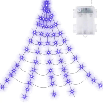 8 Modes Halloween Spider Web Lights Glow Waterproof LED Spider Net Triangle Hanging Scary Giant Spider Party