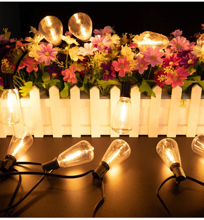 LED Outdoor String Light 12V Output Patio Lights with ST38 Vintage Plastic Bulb Waterproof Hanging String Lights for Backyard
