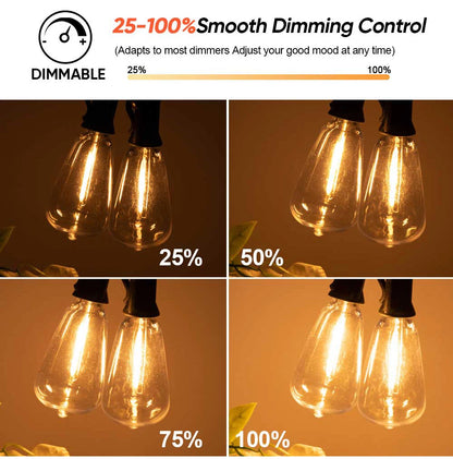 LED Outdoor String Light 12V Output Patio Lights with ST38 Vintage Plastic Bulb Waterproof Hanging String Lights for Backyard