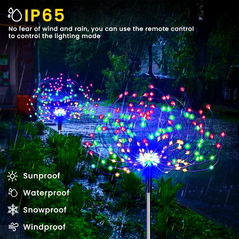 Outdoor LED Solar Pathway Lights Waterproof Garden Decor Fireworks Dandelion Lawn Lamp For Patio Balcony Walkway Yard - GlowMart