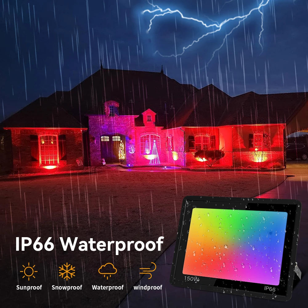LED Floodlight Outdoor Remote-Controlled RGB Floodlights IP66 Waterproof Wall Spotlight Fountain Landscape Decorative Lights - GlowMart