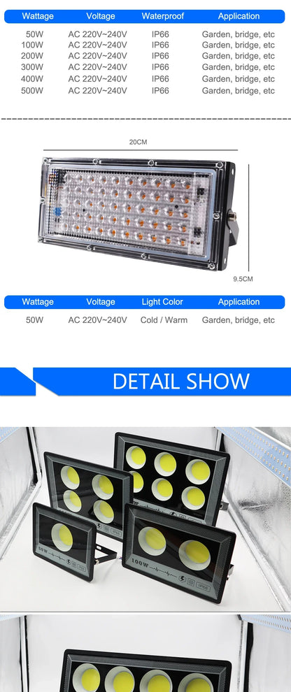 NEW 50/100W/200W/300W/400W/500W LED Floodlights Spotlight IP65 Waterproof Lamps Led Outdoor Flood Light Garden Street Lamps HOT - GlowMart