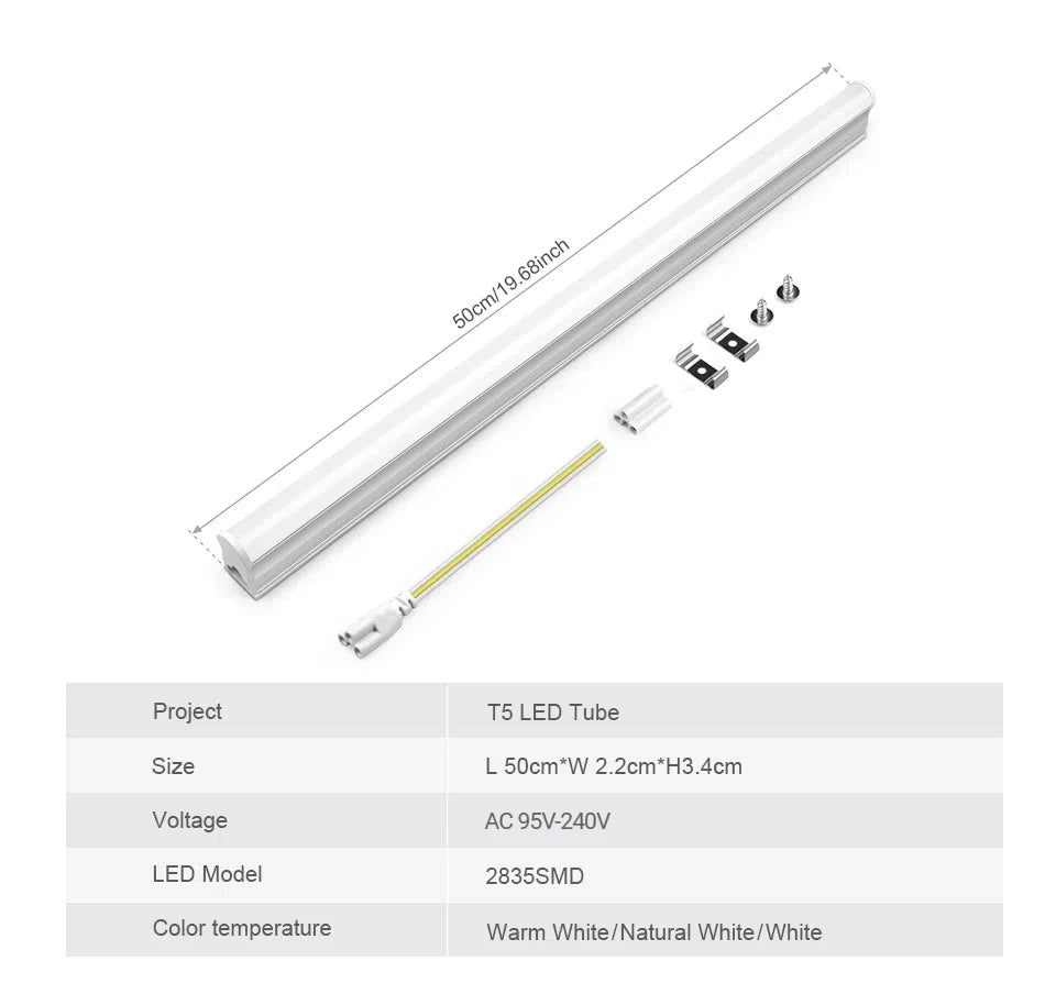 Latest T5 LED Lamp Tube 50CM/19.69in Aluminum Alloy Shell SMD 2835 220V 110V For Kitchen Vestibule Hallway Bedroom Wall Lighting - GlowMart