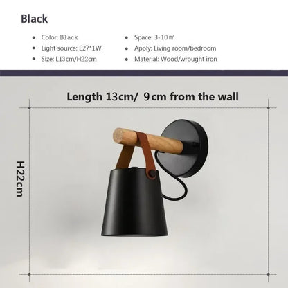LED Bedside Wall Lamp Nordic Wood Leather Belt Hanging Sconces for Bedroom Study Living Room Modern Home Indoor Decorative Light