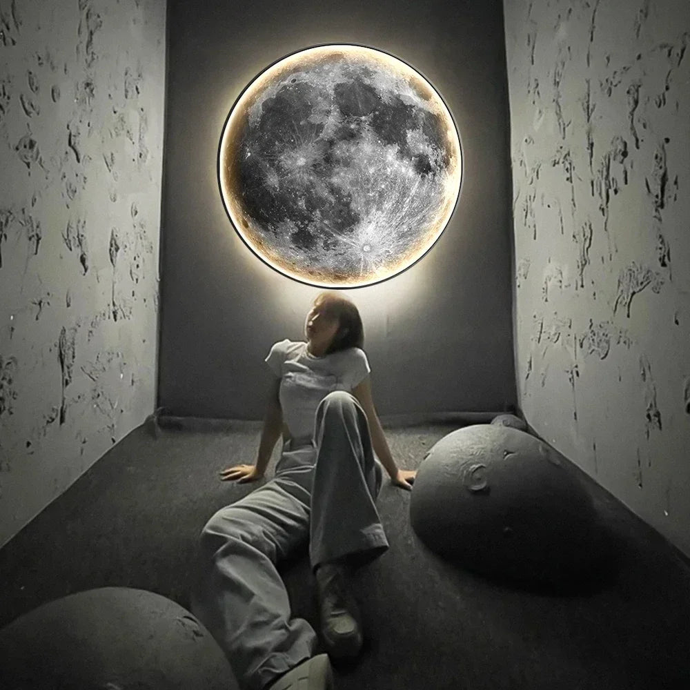 Light Luxury Modern Style Gray Moon Circular Porch Led Decoration Painting Luminous Light Painting Light Corridor End Mural - GlowMart