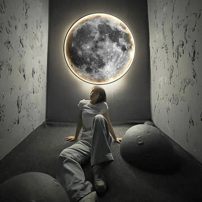 Light Luxury Modern Style Gray Moon Circular Porch Led Decoration Painting Luminous Light Painting Light Corridor End Mural - GlowMart