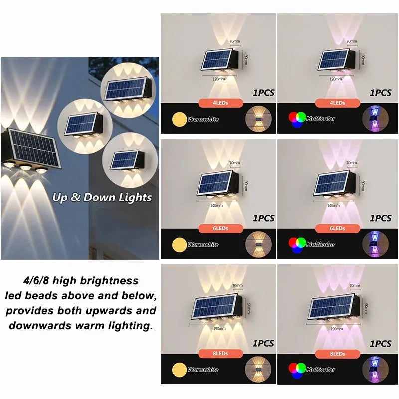 4/6/8LED Solar Wall Spotlight Outdoor Upper And Lower Lighting Solar Powered Waterproof Streetlight for Balcony Courtyard Garden - GlowMart