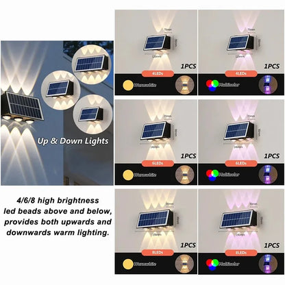 4/6/8LED Solar Wall Spotlight Outdoor Upper And Lower Lighting Solar Powered Waterproof Streetlight for Balcony Courtyard Garden - GlowMart