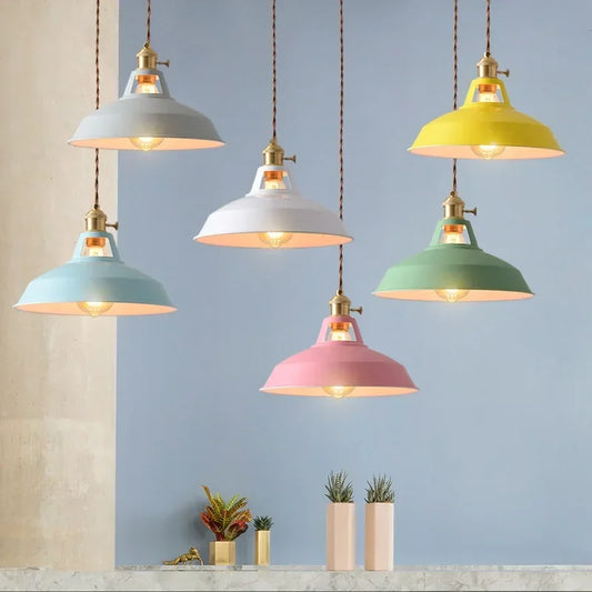 Pendant Lights Retro Industrial Colorful Restaurant Kitchen Home Ceiling Lamps Vintage Hanging Lights Lampshade Decorative Lamps - GlowMart