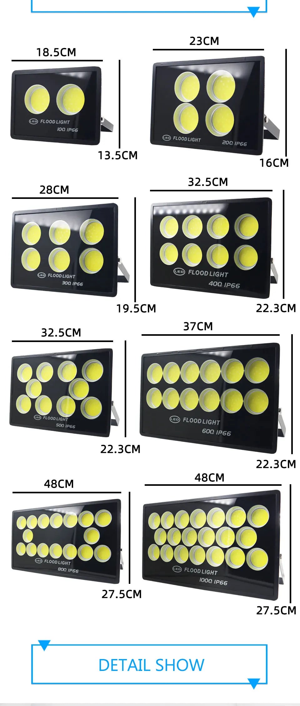 Led Flood Light 100W-1000W AC 220V Outdoor Wall Floodlight Spotlight IP66 Waterproof LED Street Lamp - GlowMart