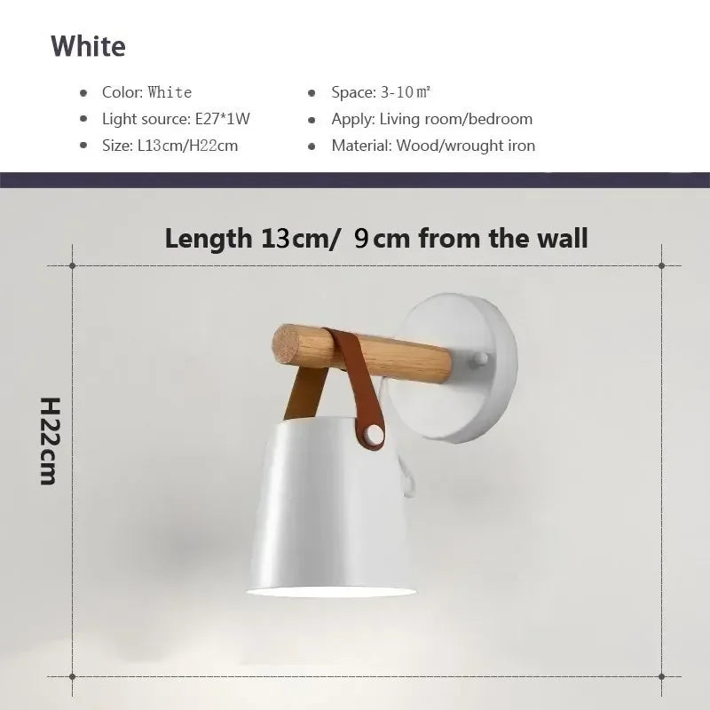 LED Bedside Wall Lamp Nordic Wood Leather Belt Hanging Sconces for Bedroom Study Living Room Modern Home Indoor Decorative Light