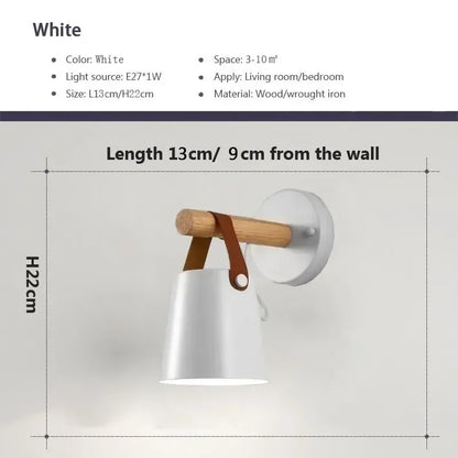 LED Bedside Wall Lamp Nordic Wood Leather Belt Hanging Sconces for Bedroom Study Living Room Modern Home Indoor Decorative Light