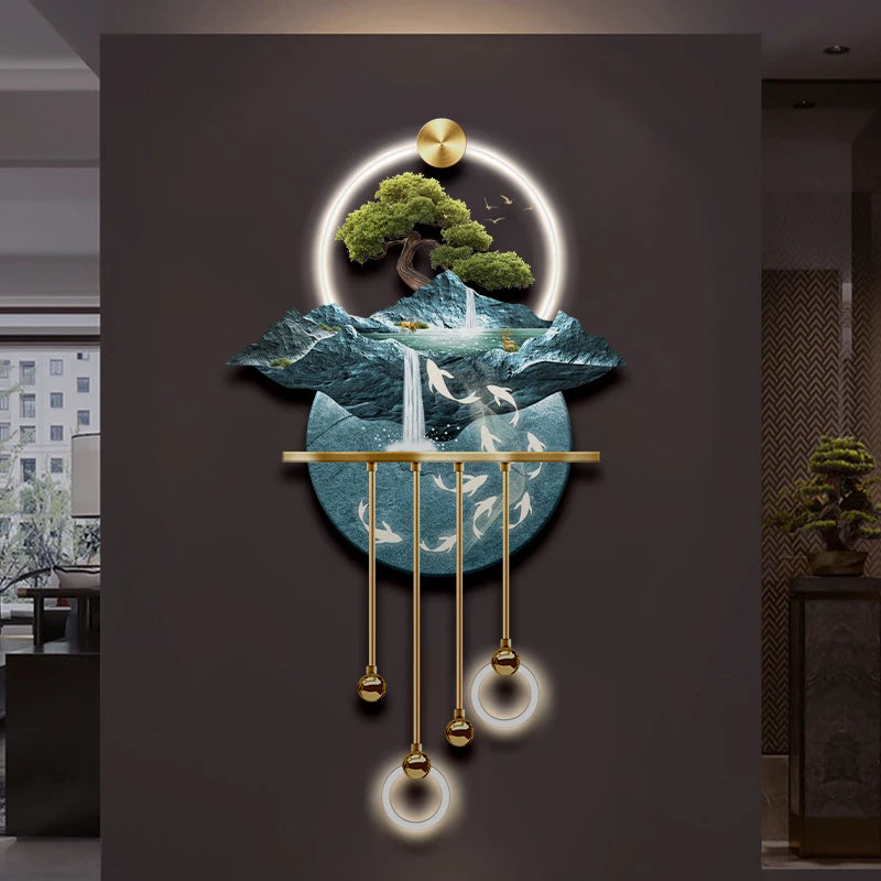 Entrance Decoration Pendant Lamps Luxury Abstract Plant Corridor Hanging Painting TV Background Wall Painting With  Light Lustre - GlowMart