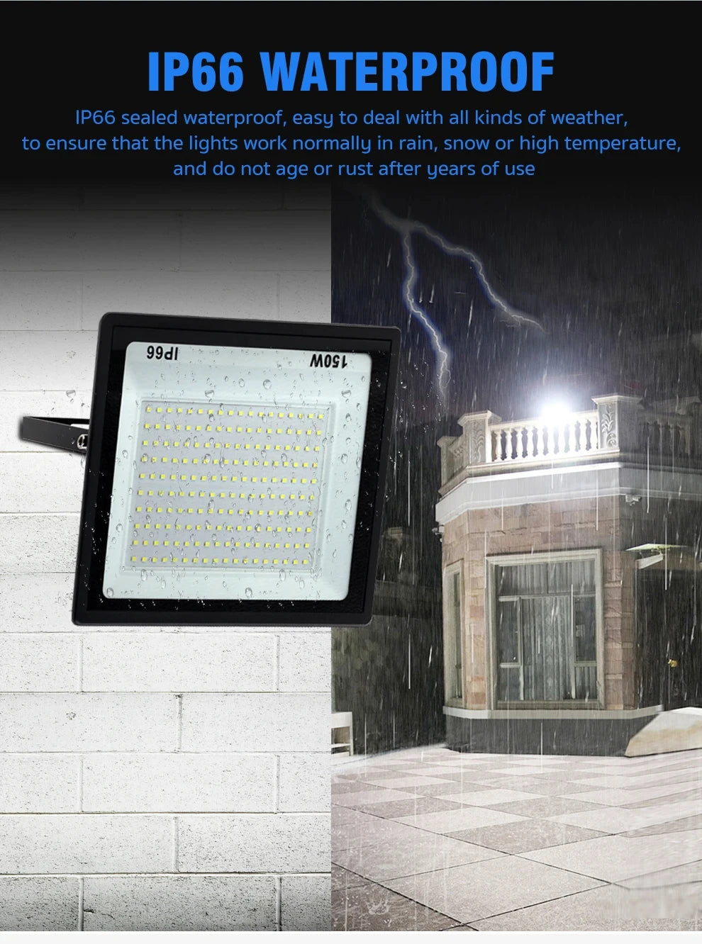50W 100W 300W High Brightness LED Floodlight Aluminum Light Body Waterproof IP66 Outdoor Wall Lamp Courtyard Street Lighting - GlowMart